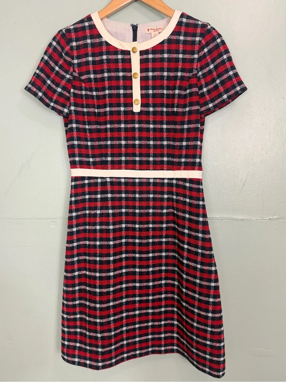 Brooks Brothers Red Fleece Short Sleeve Red Navy‎ Plaid Check Dress Women Size 6